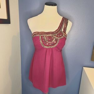 Bebe One Shoulder Beaded Top